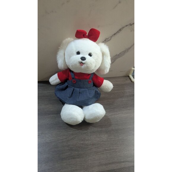 White Plush Dog Toy In Dress & Bow 14" stuffed animal XIMISO - Picture 9 of 10